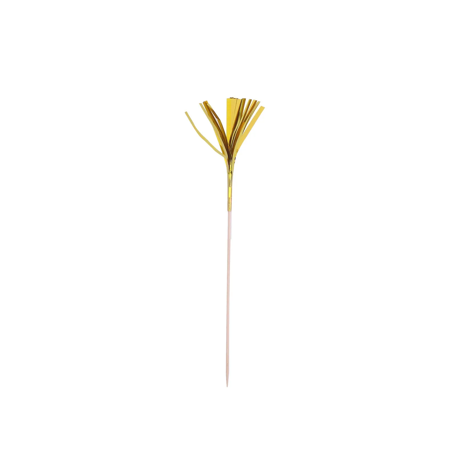 100 Pack Gold Firework Frills Cake Toppers, 9" Cupcake Decoration Picks, Foil Top Bamboo Cocktail Sticks