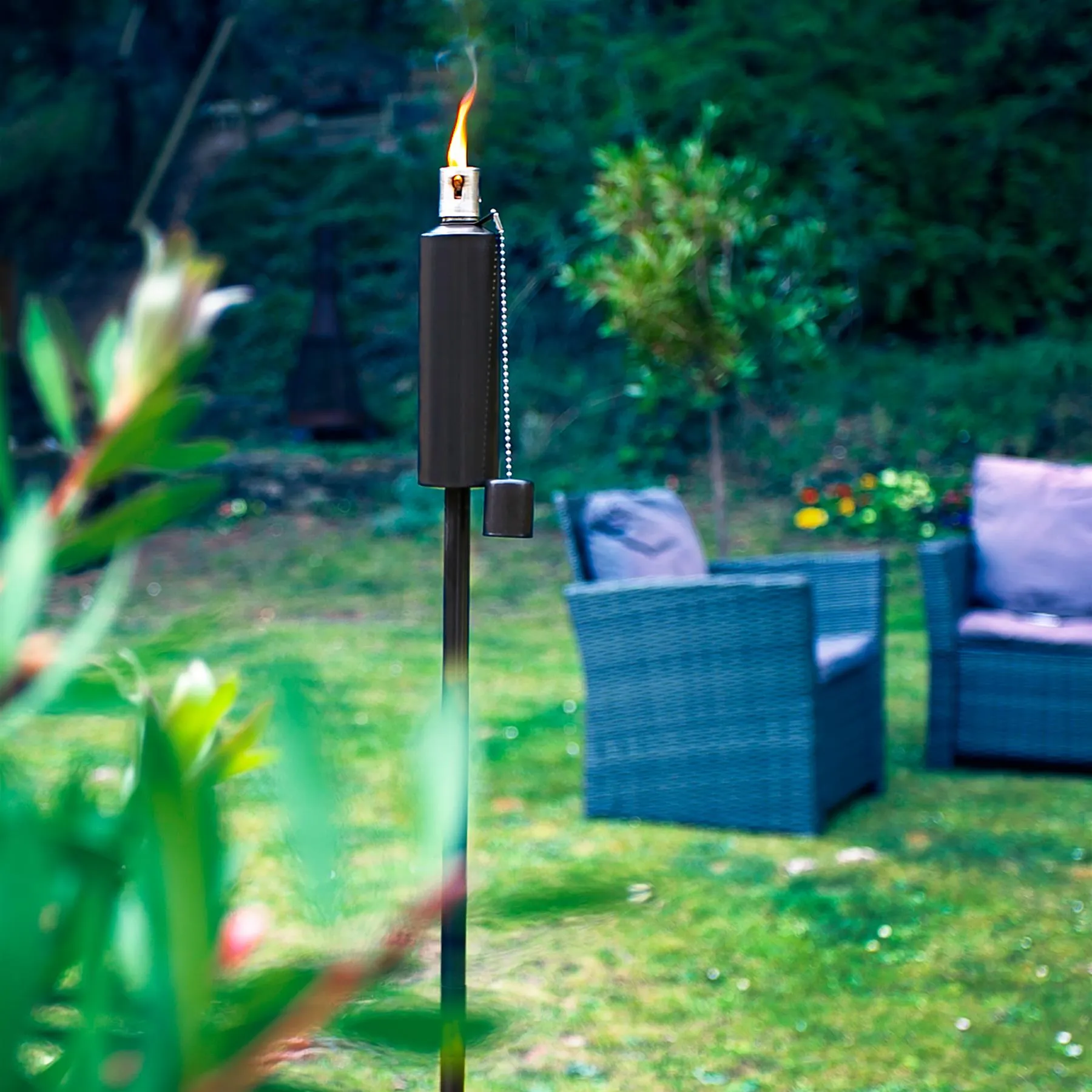 1.46m Metal Round Garden Fire Torches - Pack of 2  - By Harbour Housewares