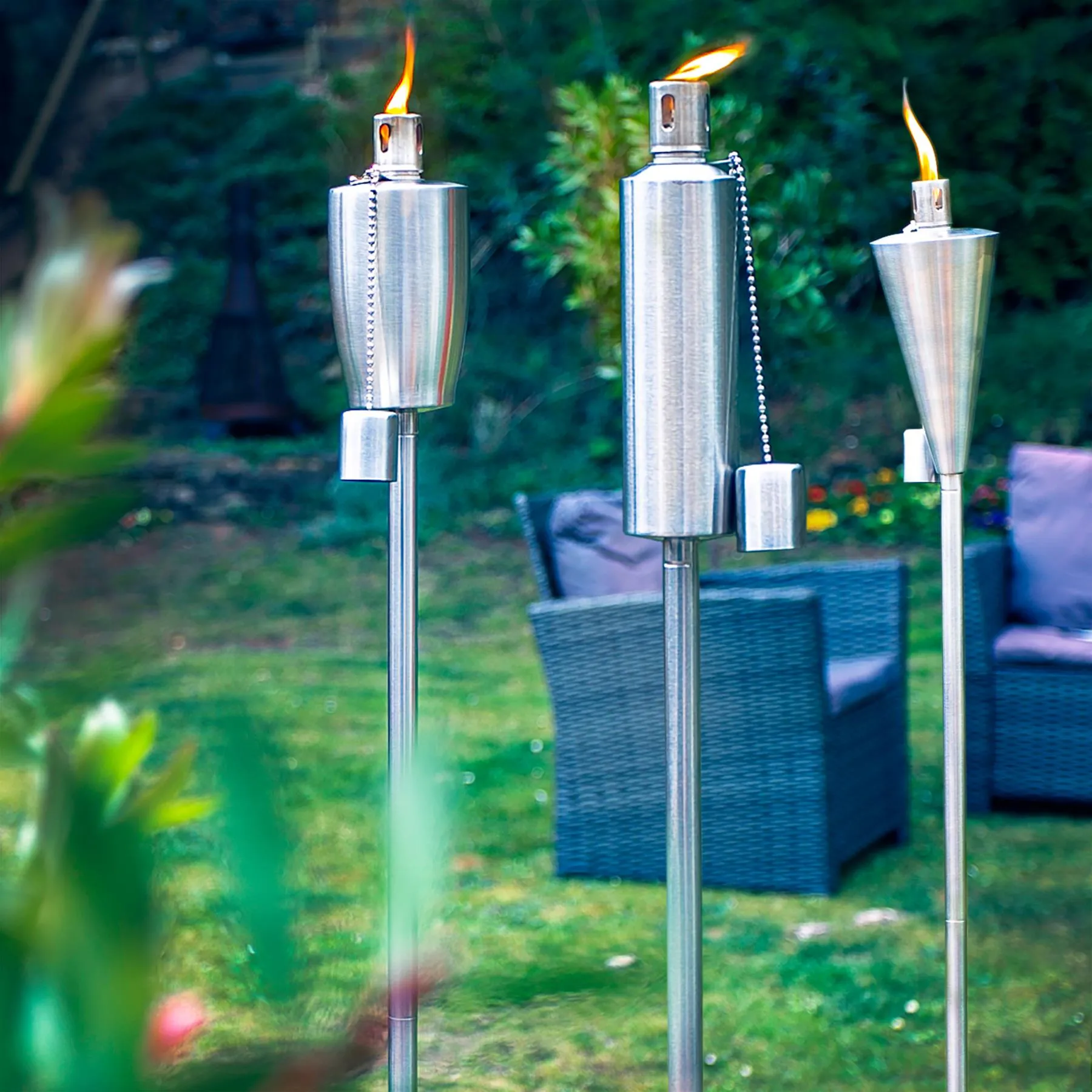 1.46m Metal Round Garden Fire Torches - Pack of 2  - By Harbour Housewares