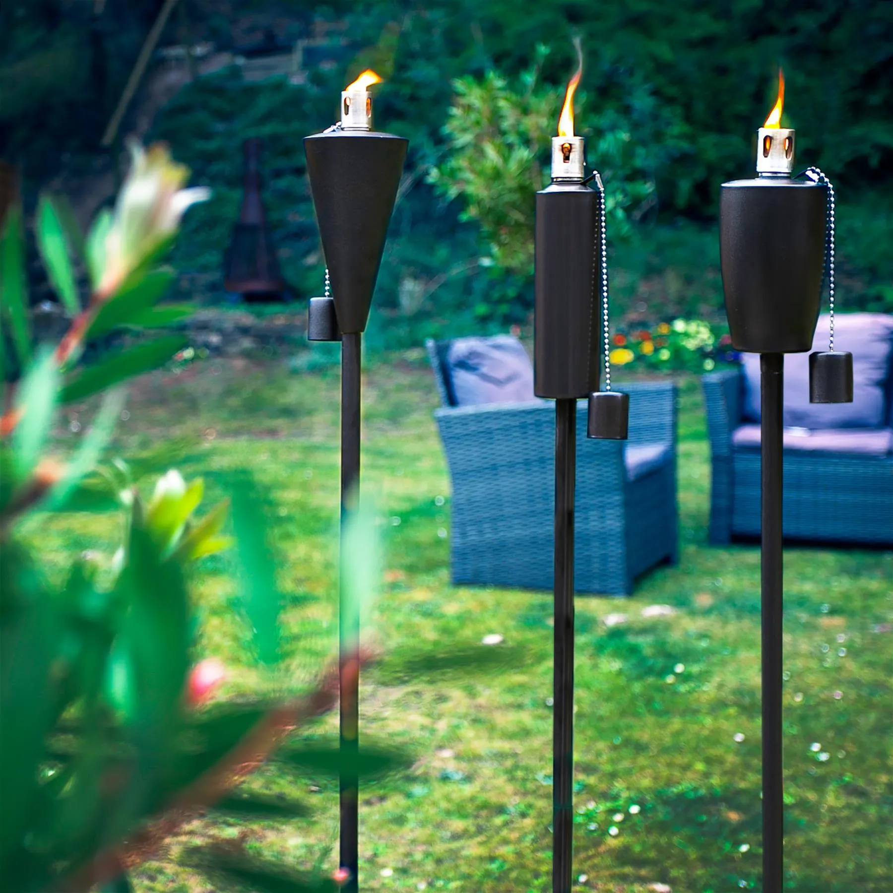 1.46m Metal Round Garden Fire Torches - Pack of 2  - By Harbour Housewares