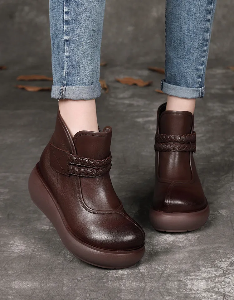 Ankle Velcro Wide Toe Box Retro Wedge Boots