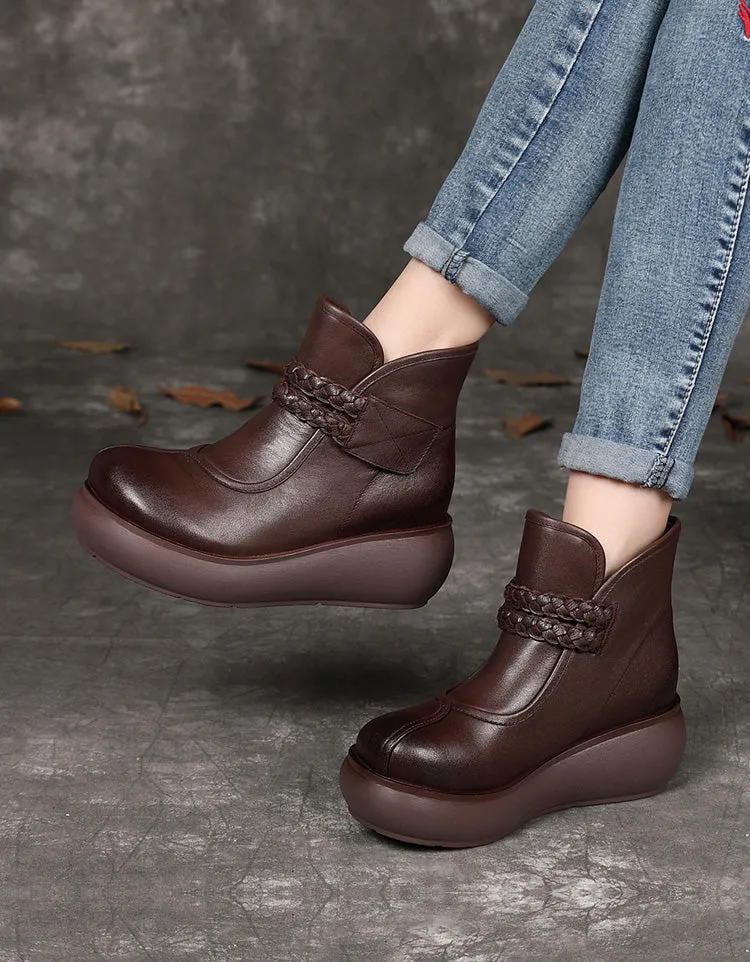 Ankle Velcro Wide Toe Box Retro Wedge Boots