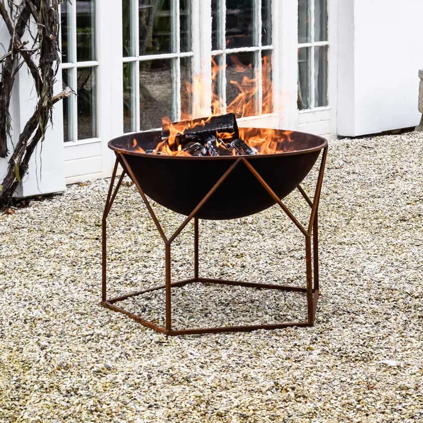 Antalya Large Round Fire Pit With Stand - Rust Iron