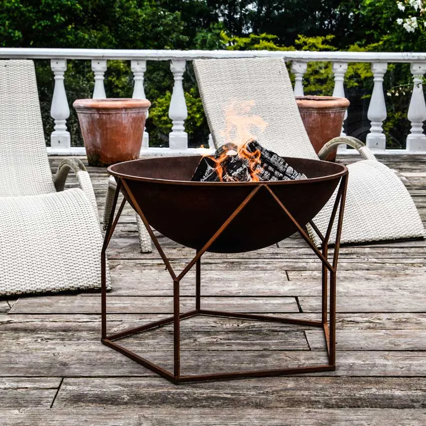 Antalya Large Round Fire Pit With Stand - Rust Iron