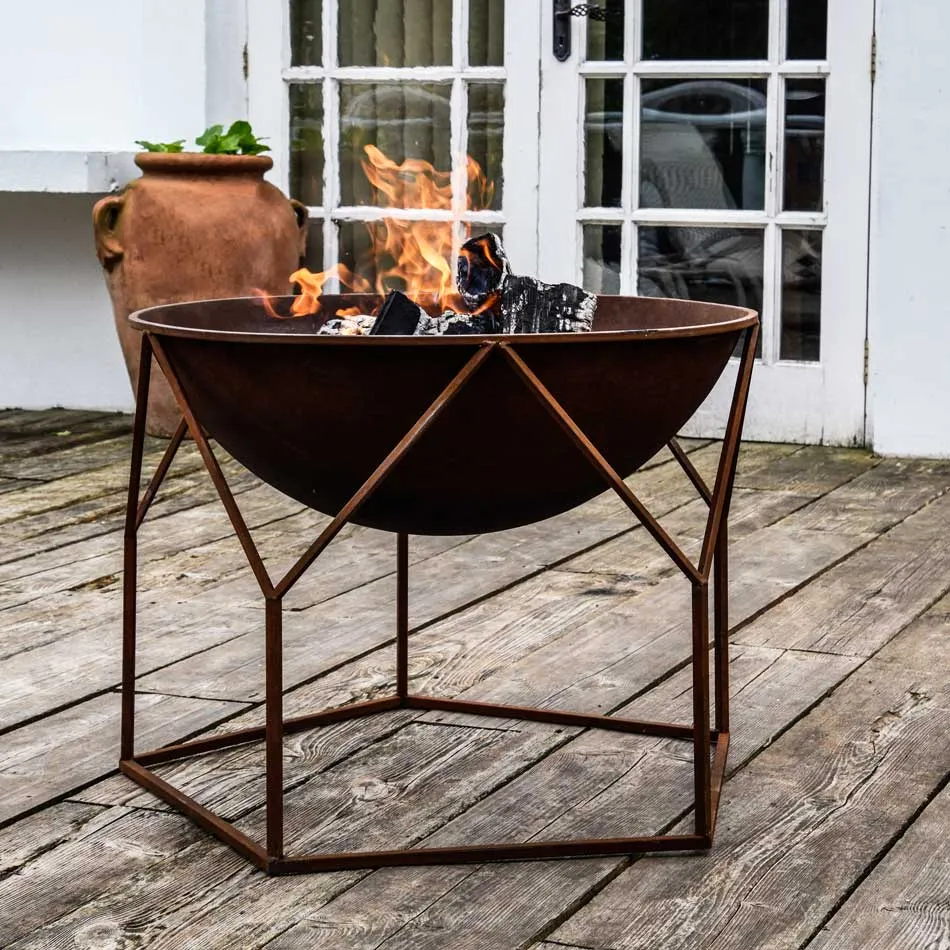 Antalya Large Round Fire Pit With Stand - Rust Iron