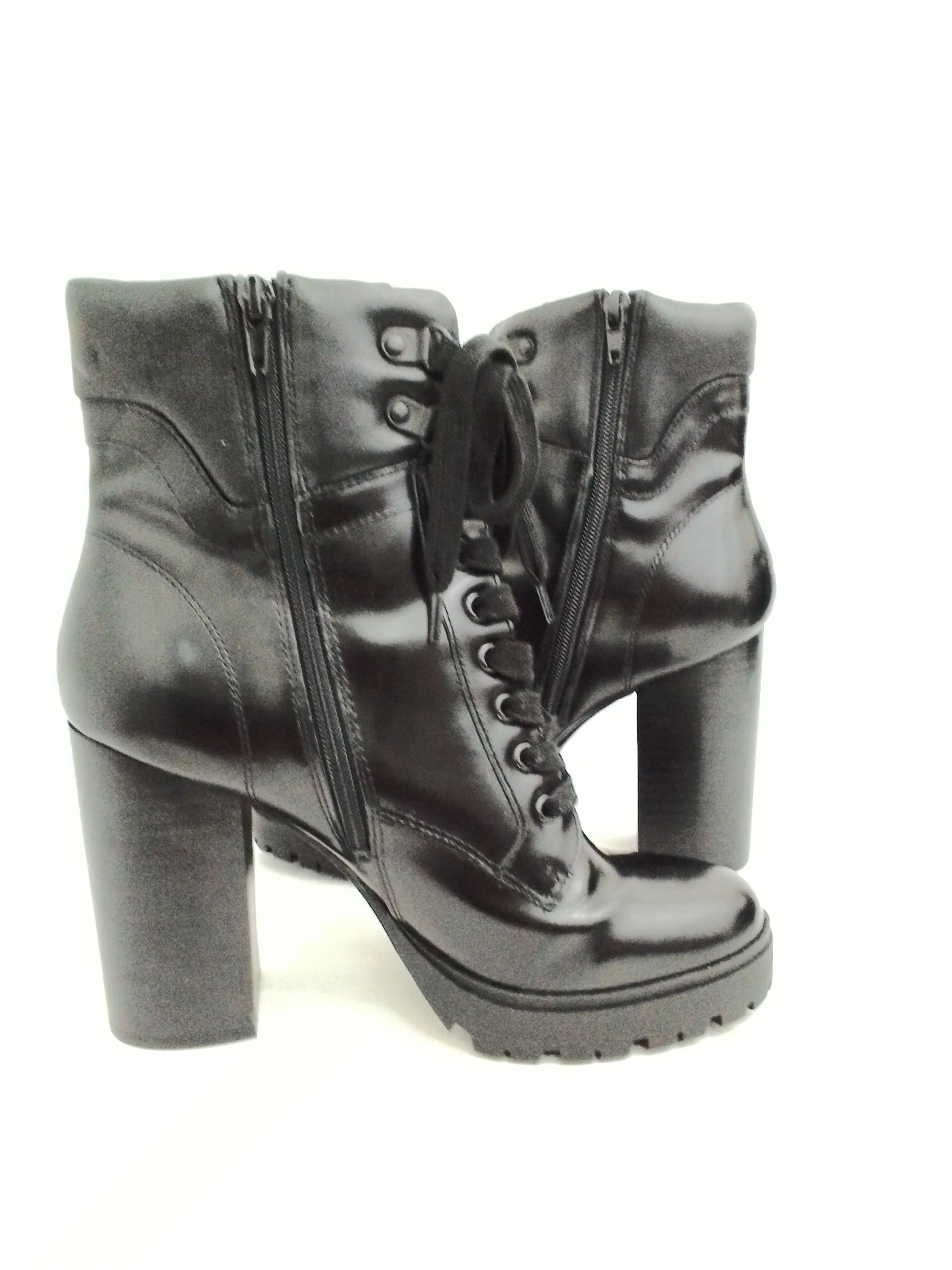 Aqua Women's Laker Black Heeled Combat Booties Size 9.5 M