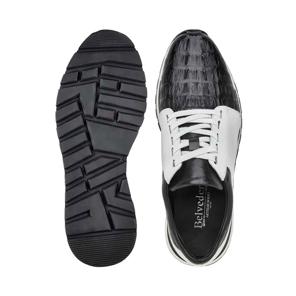 Belvedere Titan Men's Black/White Caiman Crocodile & Calf-Skin Leather Sneakers