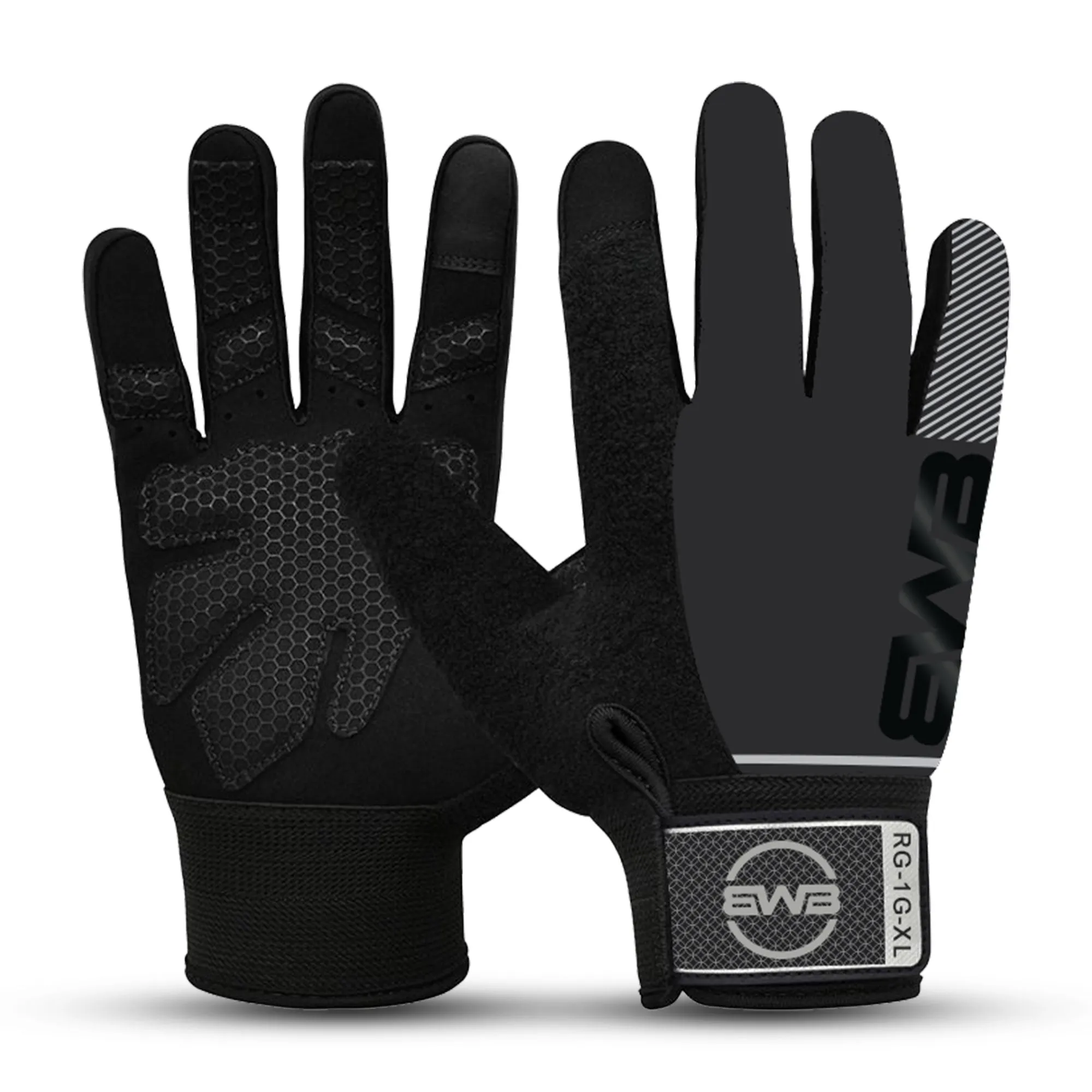 BWB Black Full Finger Hiking & Running Gloves