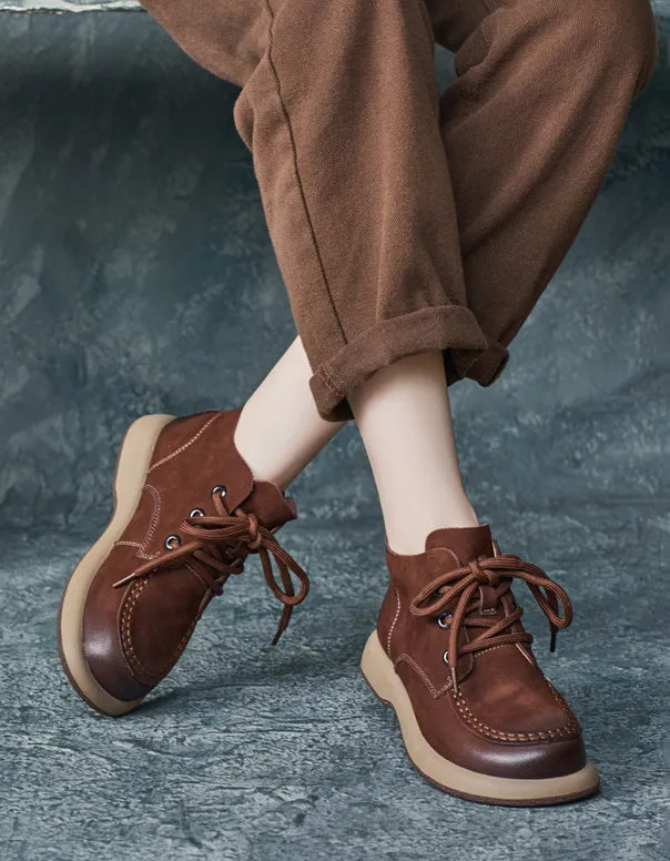 Comfortable Soft Leather Wide Toe Box Suede Boots