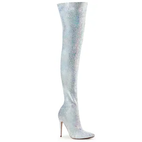 COURTLY-3015 Pleaser Shoes White Glitter Thigh High Sexy Boots