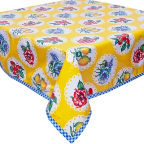 Doily 2 Yellow Oilcloth Tablecloth with Blue Gingham Trim