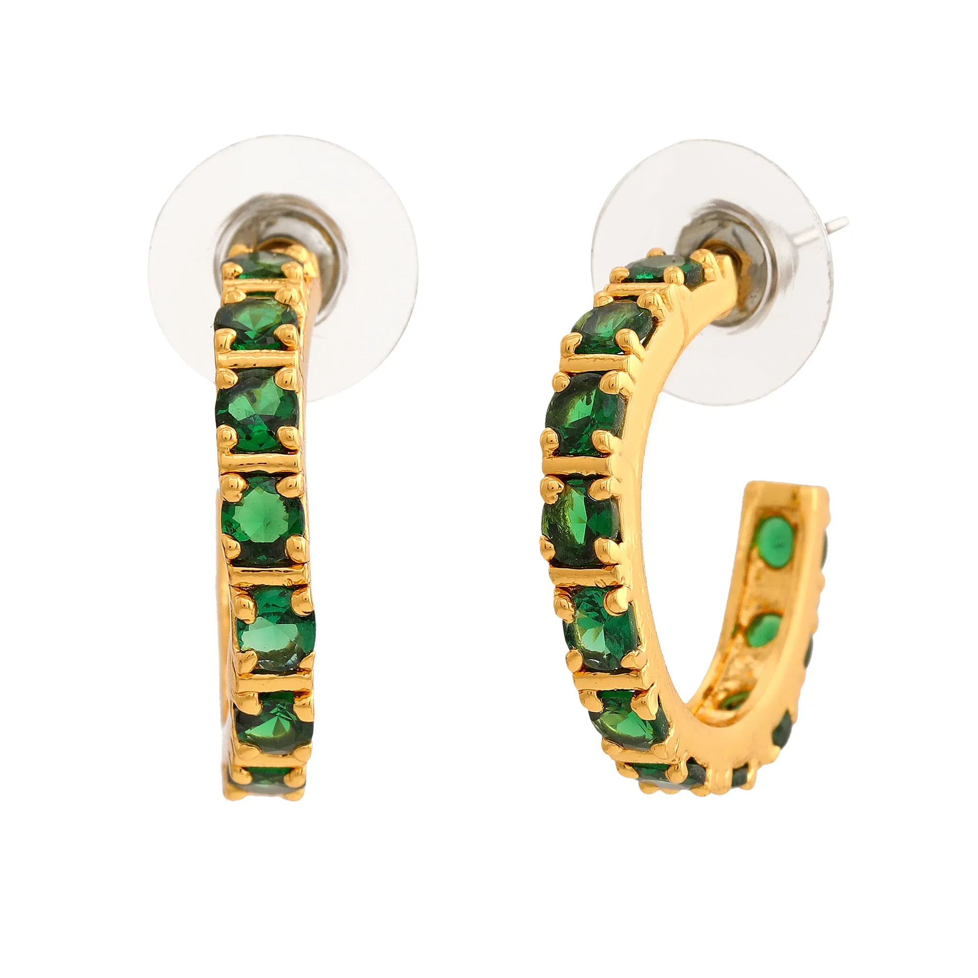 Estele 24 Kt Gold Plated Emerald CZ Hoop Earrings