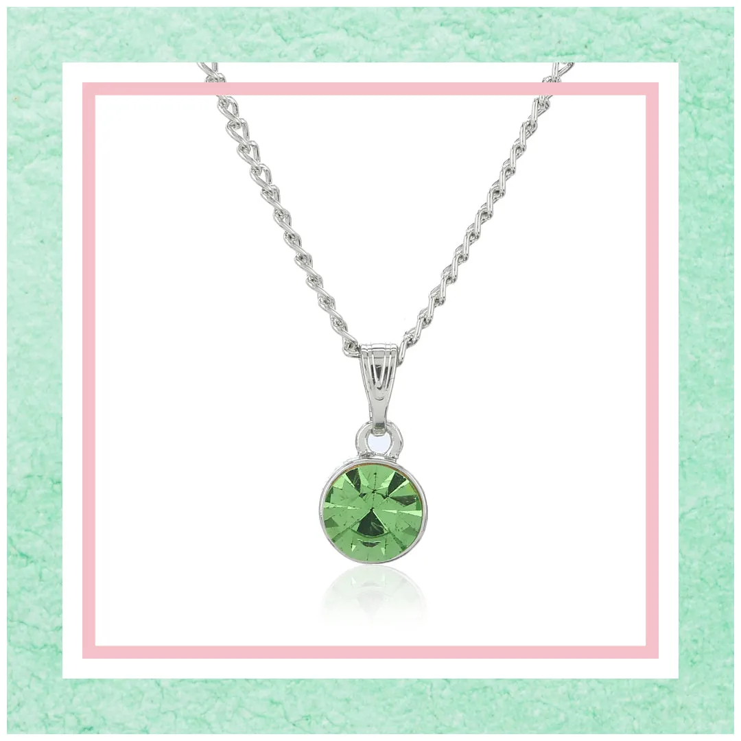 Estele - Rhodium Plated Peridot Pendant with Austrian Crystals for Women / Girls