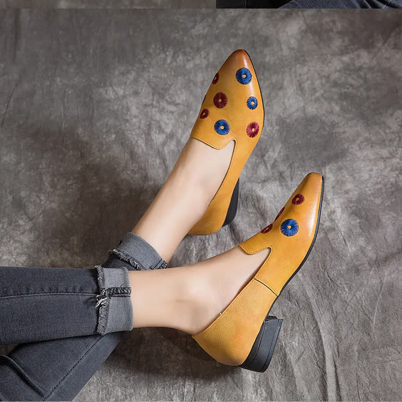 Gift Shoes Spring Leather Fashion Women's Low-Heeled Shoes