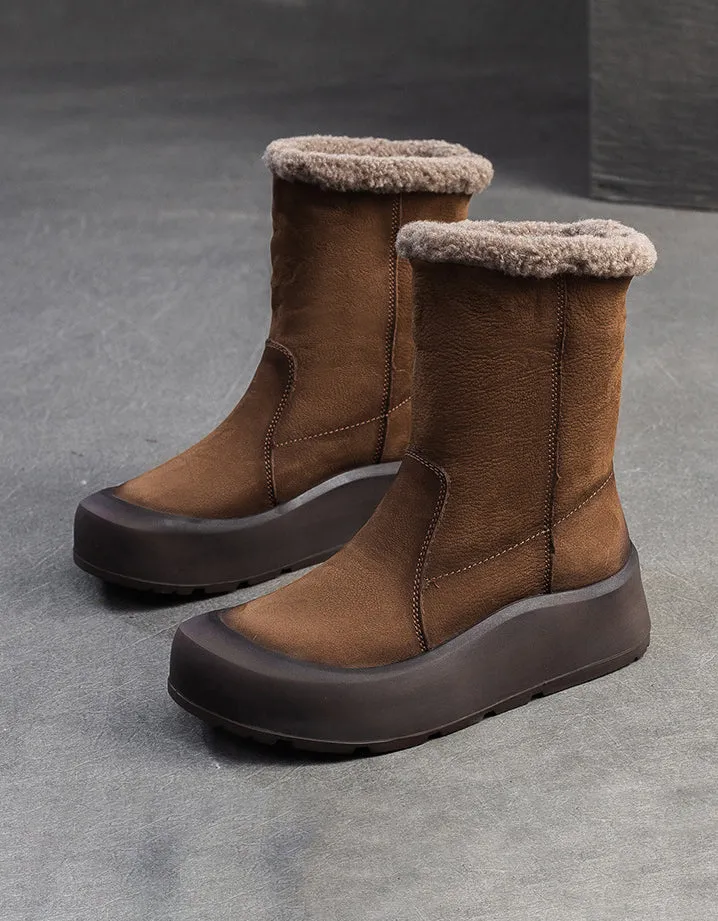 Handmade Wide Toe Box Suede Winter Snow Boots with Fur