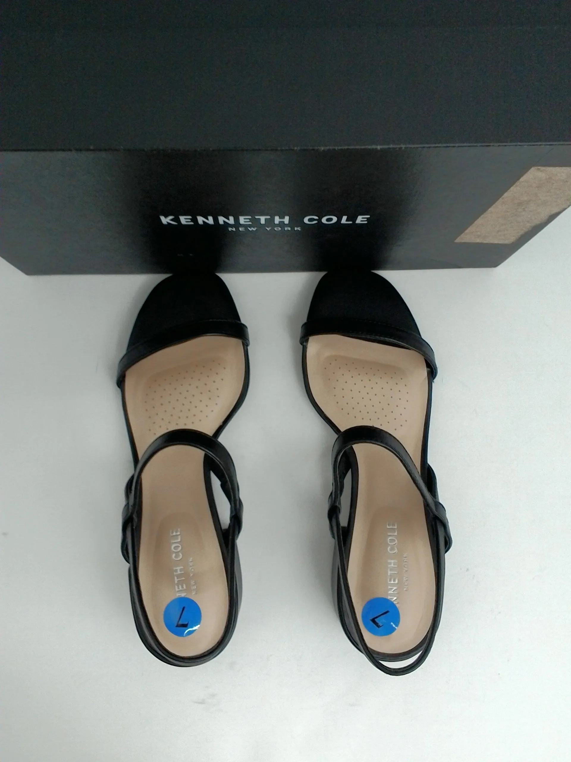 KENNETH COLE  New York Women's Maisie Low Simple  Black Leather Sandal Size 7 M