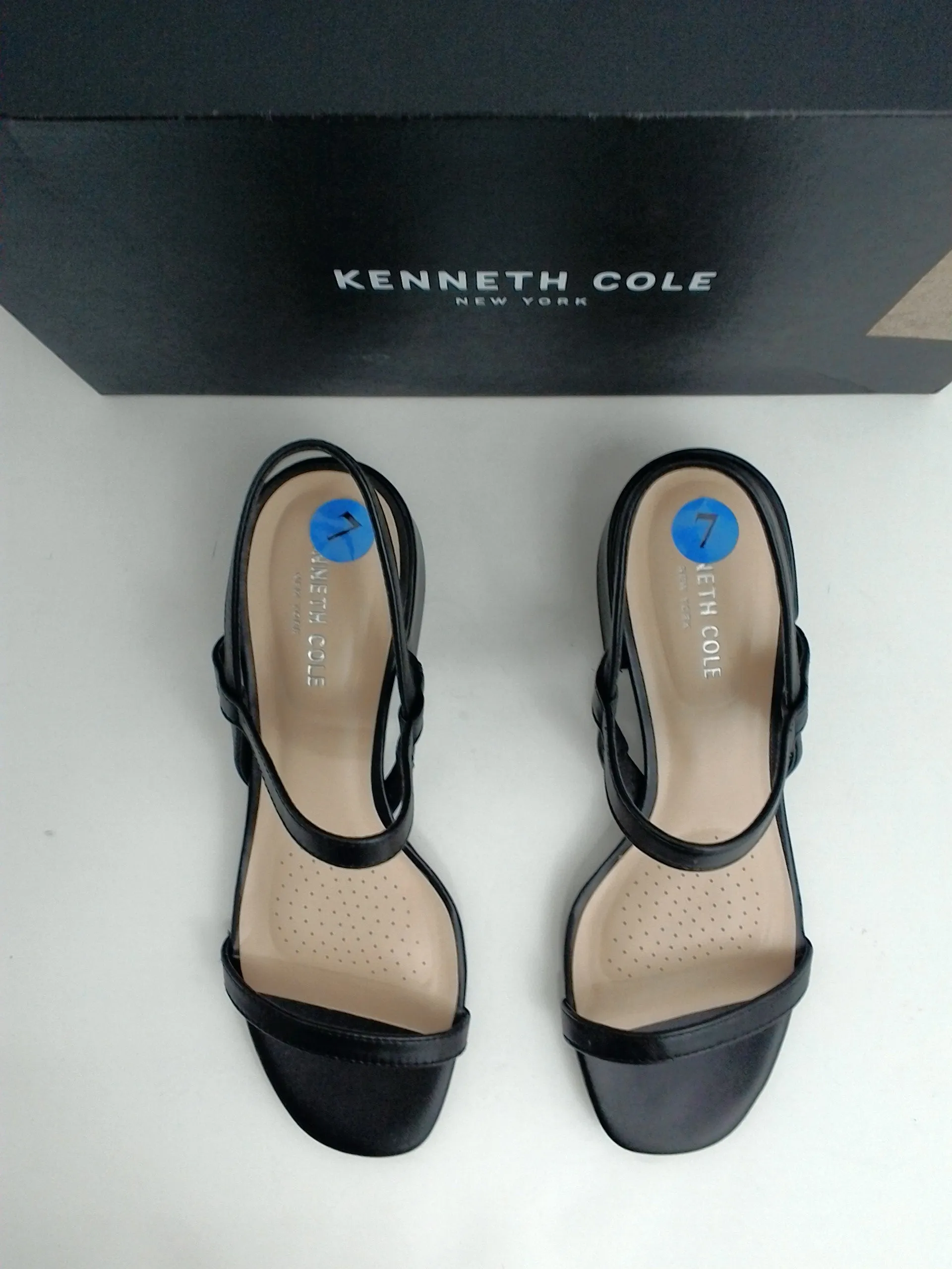 KENNETH COLE  New York Women's Maisie Low Simple  Black Leather Sandal Size 7 M