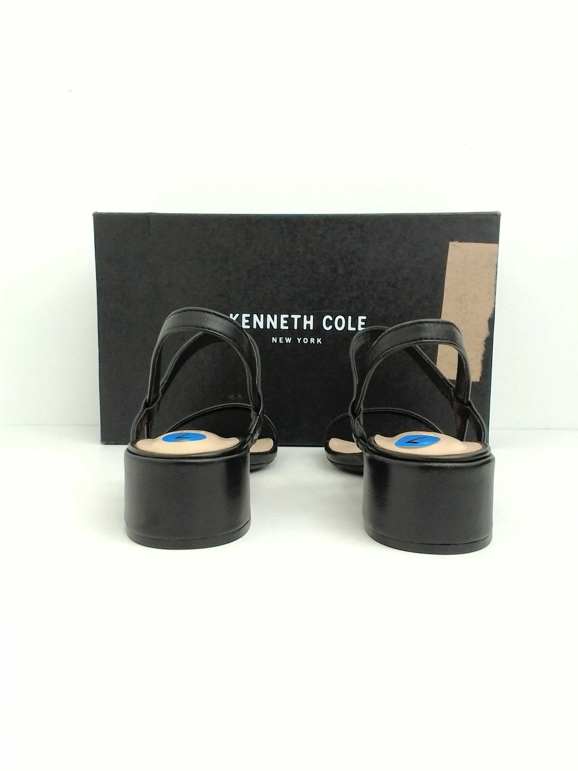 KENNETH COLE  New York Women's Maisie Low Simple  Black Leather Sandal Size 7 M