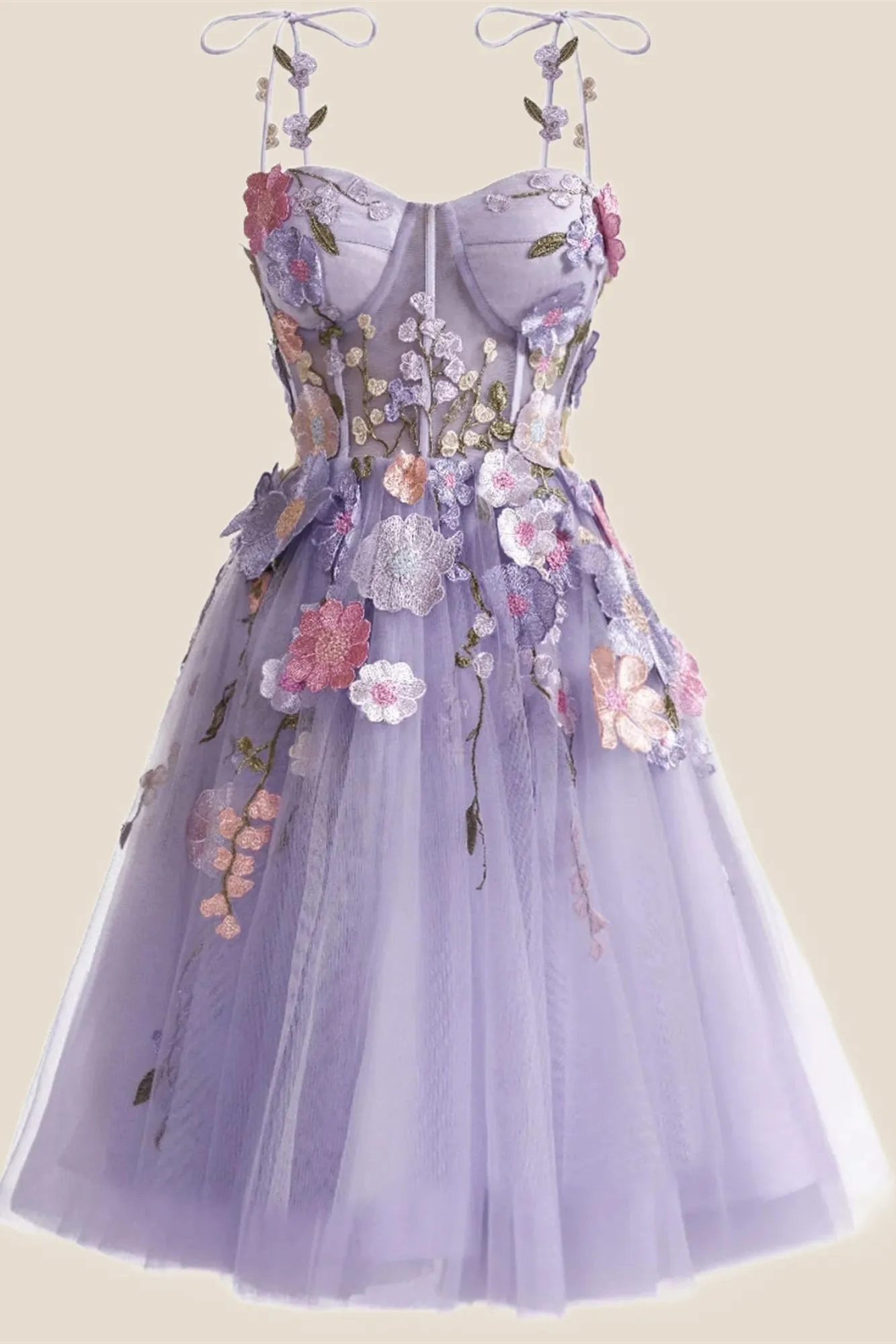 Lavender 3D Floral Embroidered Corset Short A-line Princess Dress