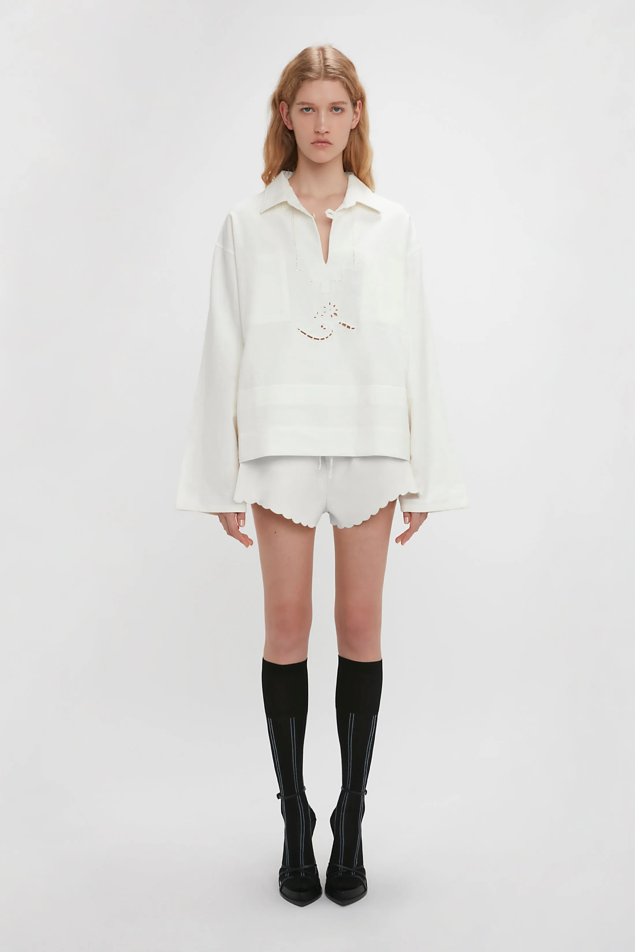 Oversized Embroidered Tunic In Antique White