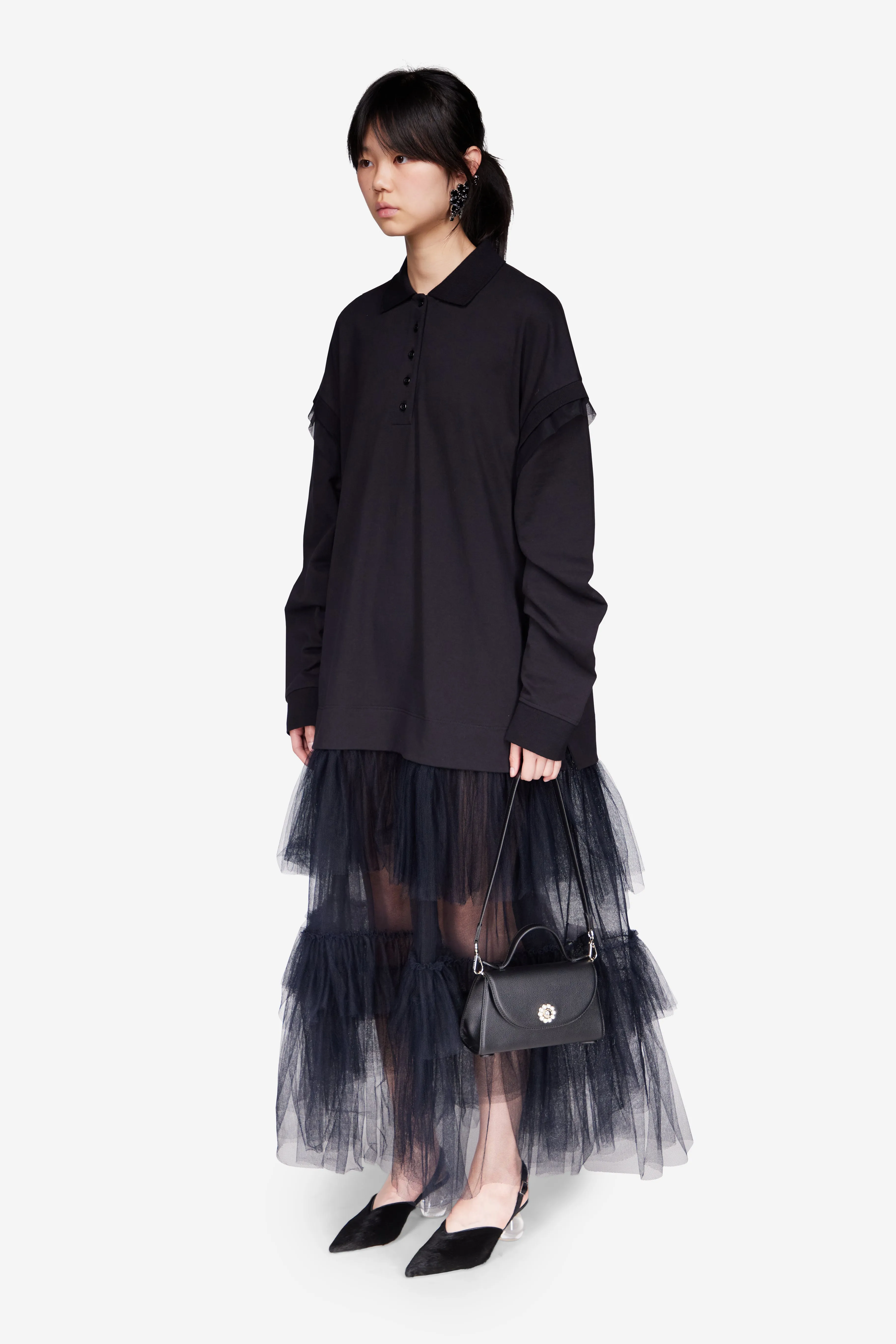 Oversized Tulle Hem Polo Dress