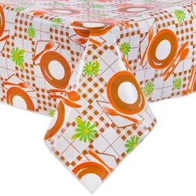 Picnic Orange and Brown Oilcloth Tablecloth