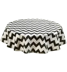 Round Oilcloth Tablecloth in Chevron Black