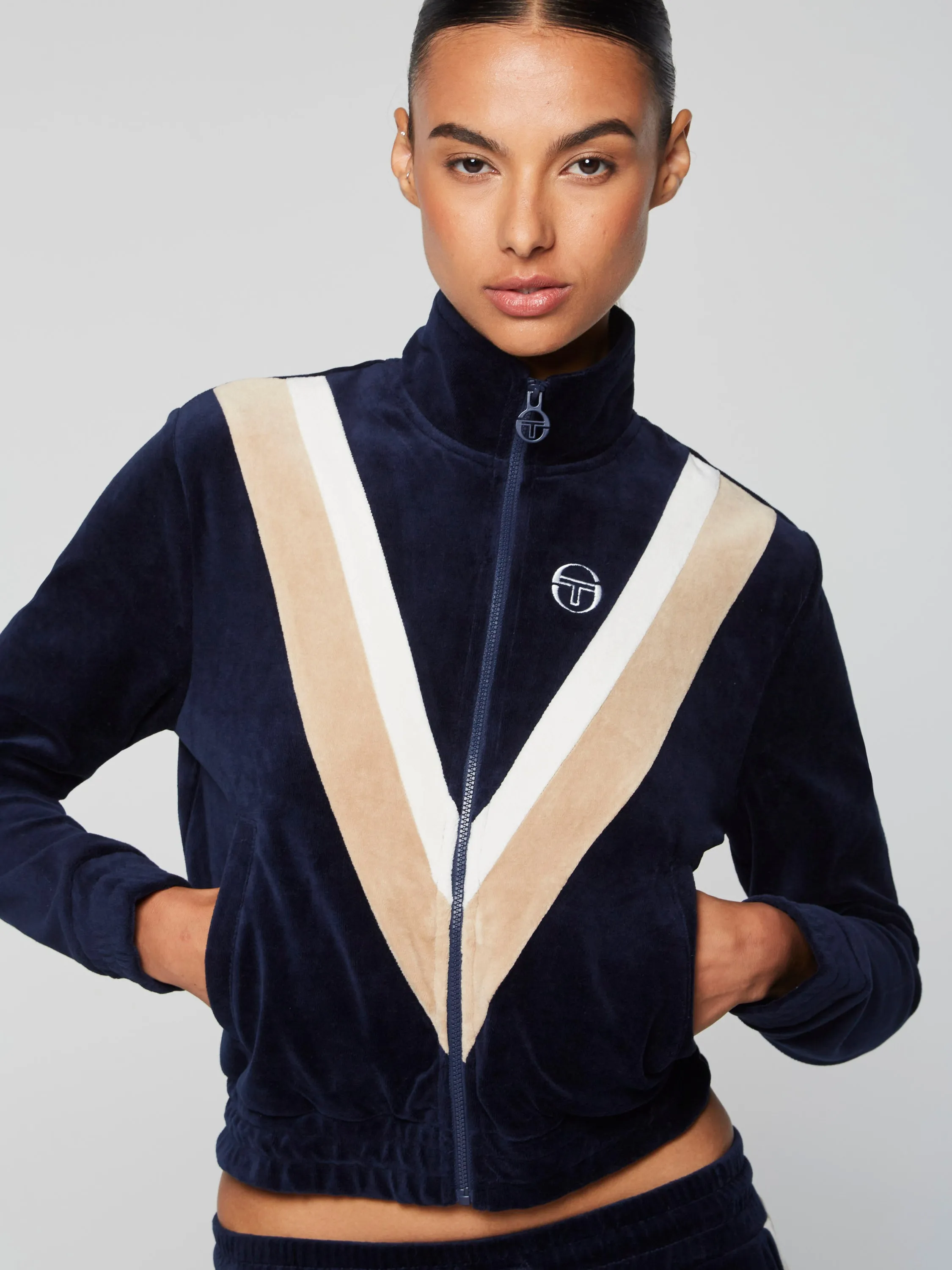 Sara Velour Track  Jacket- Maritime Blue