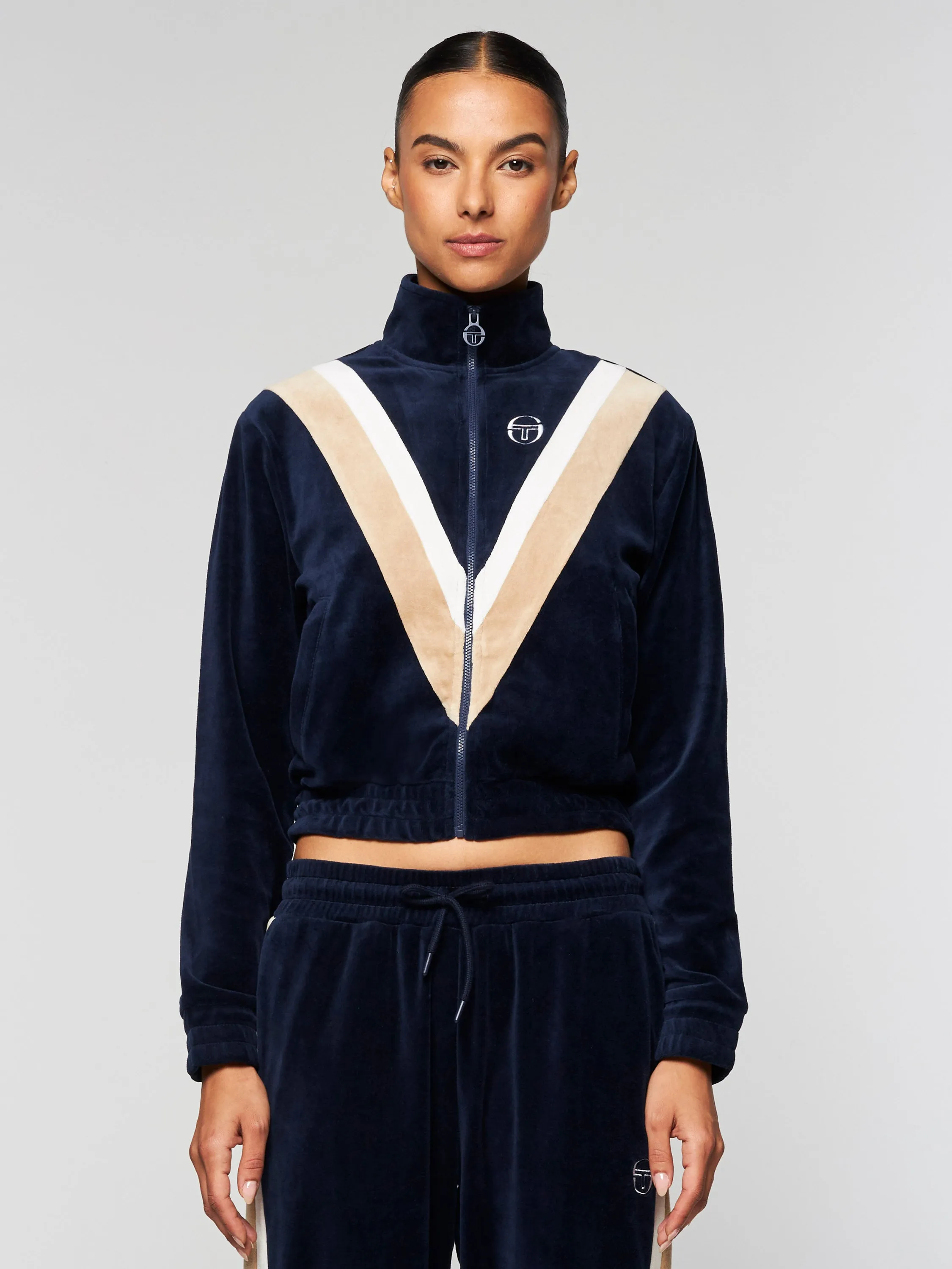 Sara Velour Track  Jacket- Maritime Blue