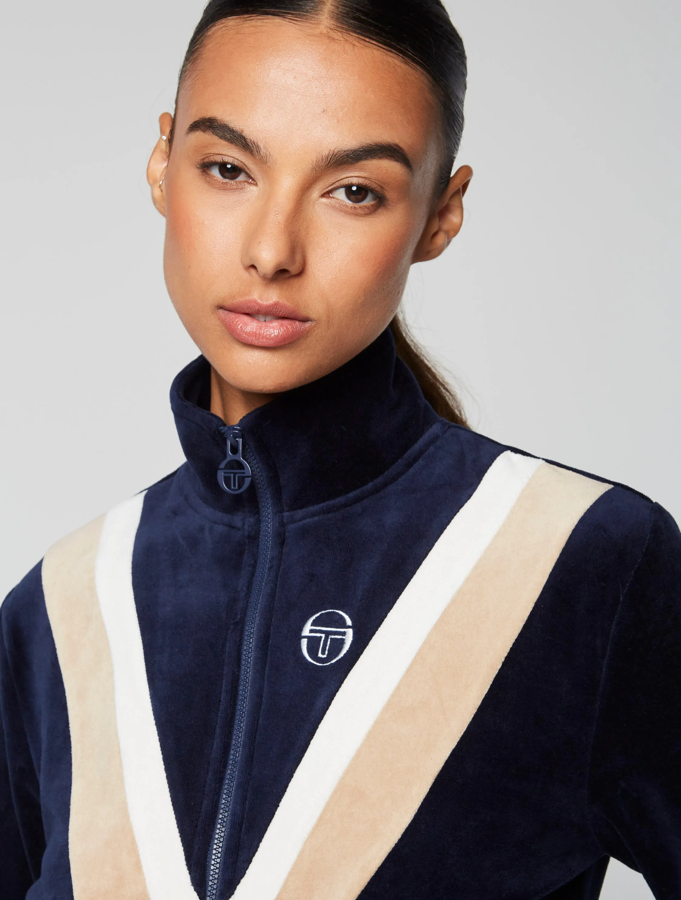 Sara Velour Track  Jacket- Maritime Blue