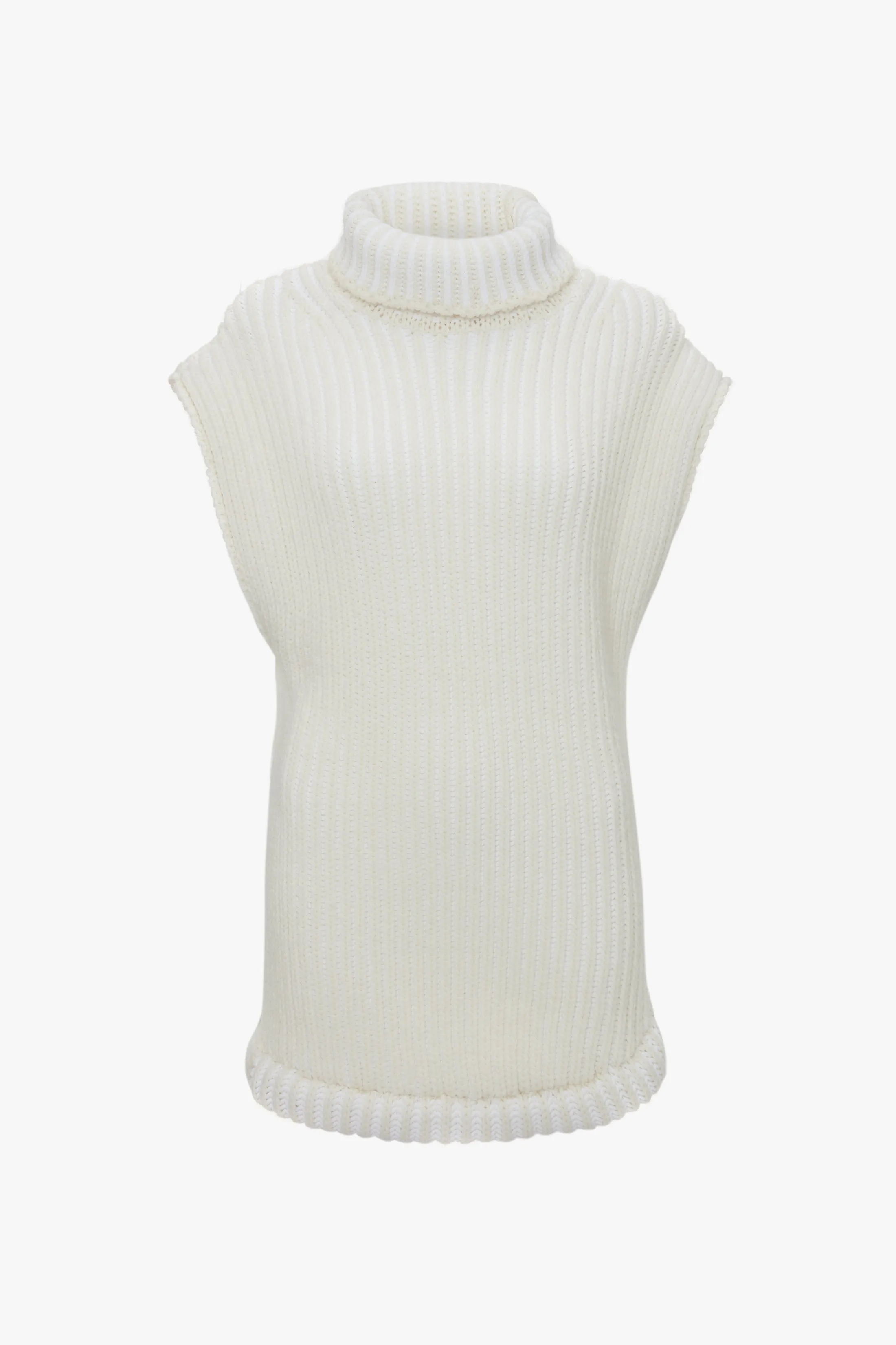 Sleeveless High Neck Knit Jumper In Ivory