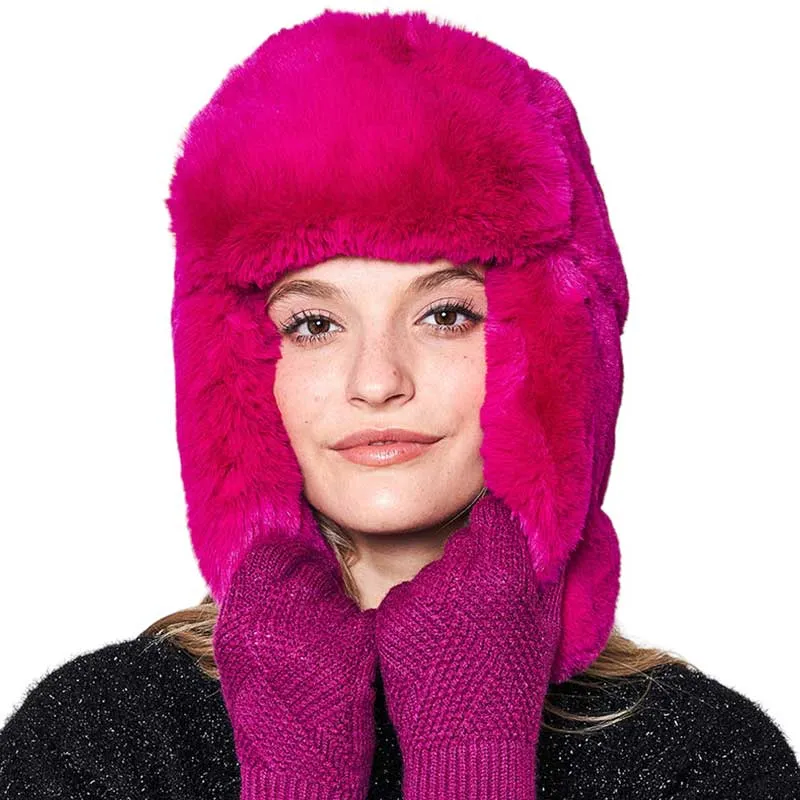 Solid Faux Fur Trapper Hat