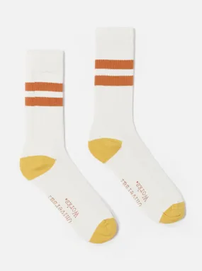 Universal Works Sport Sock in Ecru/Orange Cotton Rib