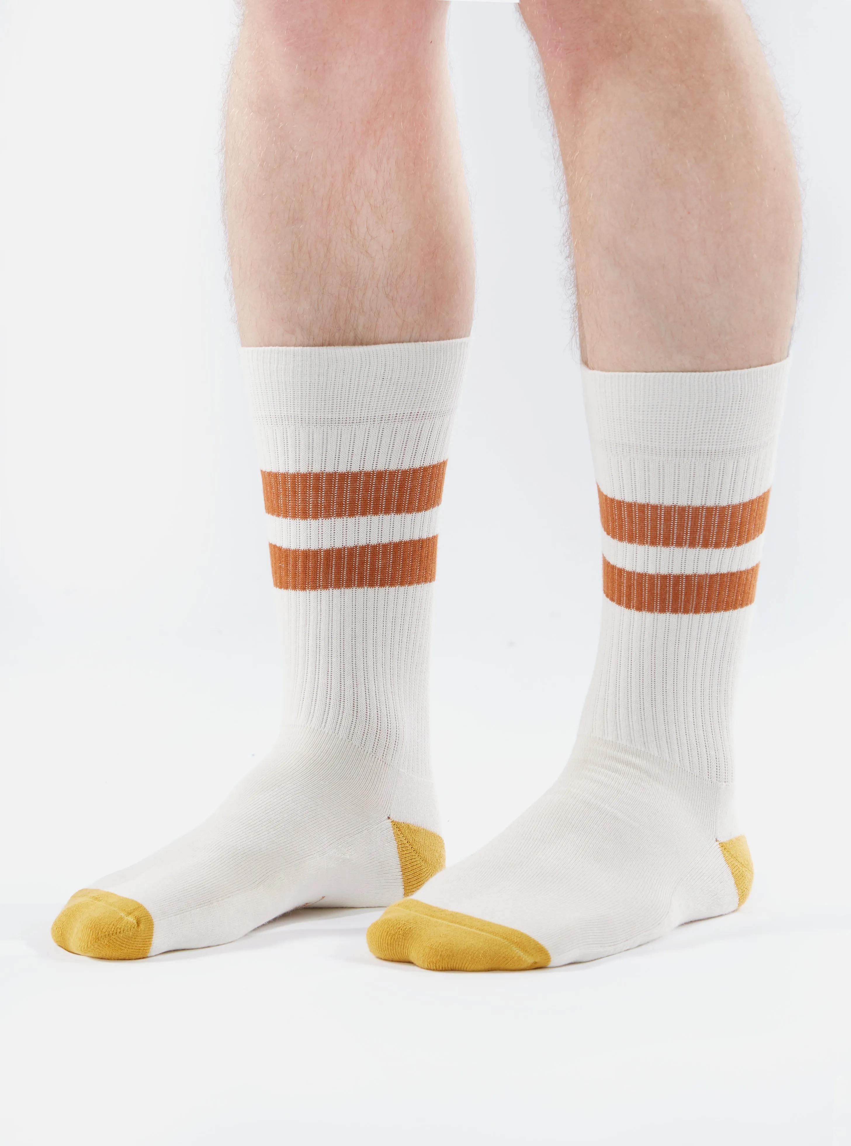 Universal Works Sport Sock in Ecru/Orange Cotton Rib